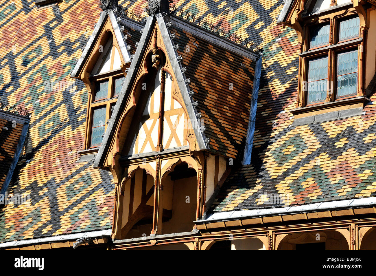 Hospiz von Beaune, Dach Details, Beaune, Cote d Or, Burgund, Frankreich, Europ Stockfoto