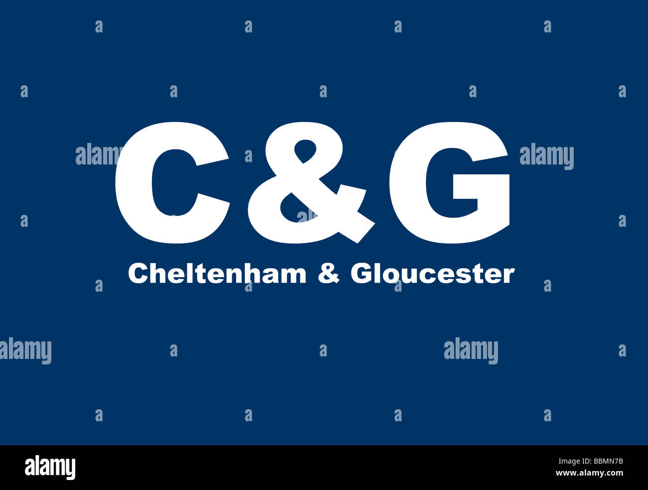 Cheltenham und Gloucester Bank Zeichen und Logos, isoliert auf weißem Hintergrund. Stockfoto