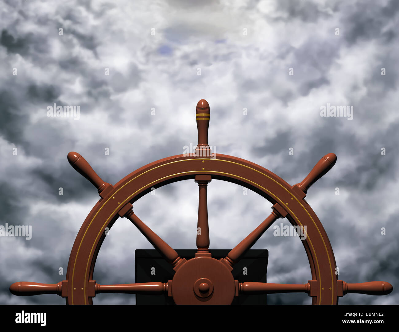 Beispiel für ein Schiffe-Rad-Lenkung Kurs durch raue Gewässer Stockfoto