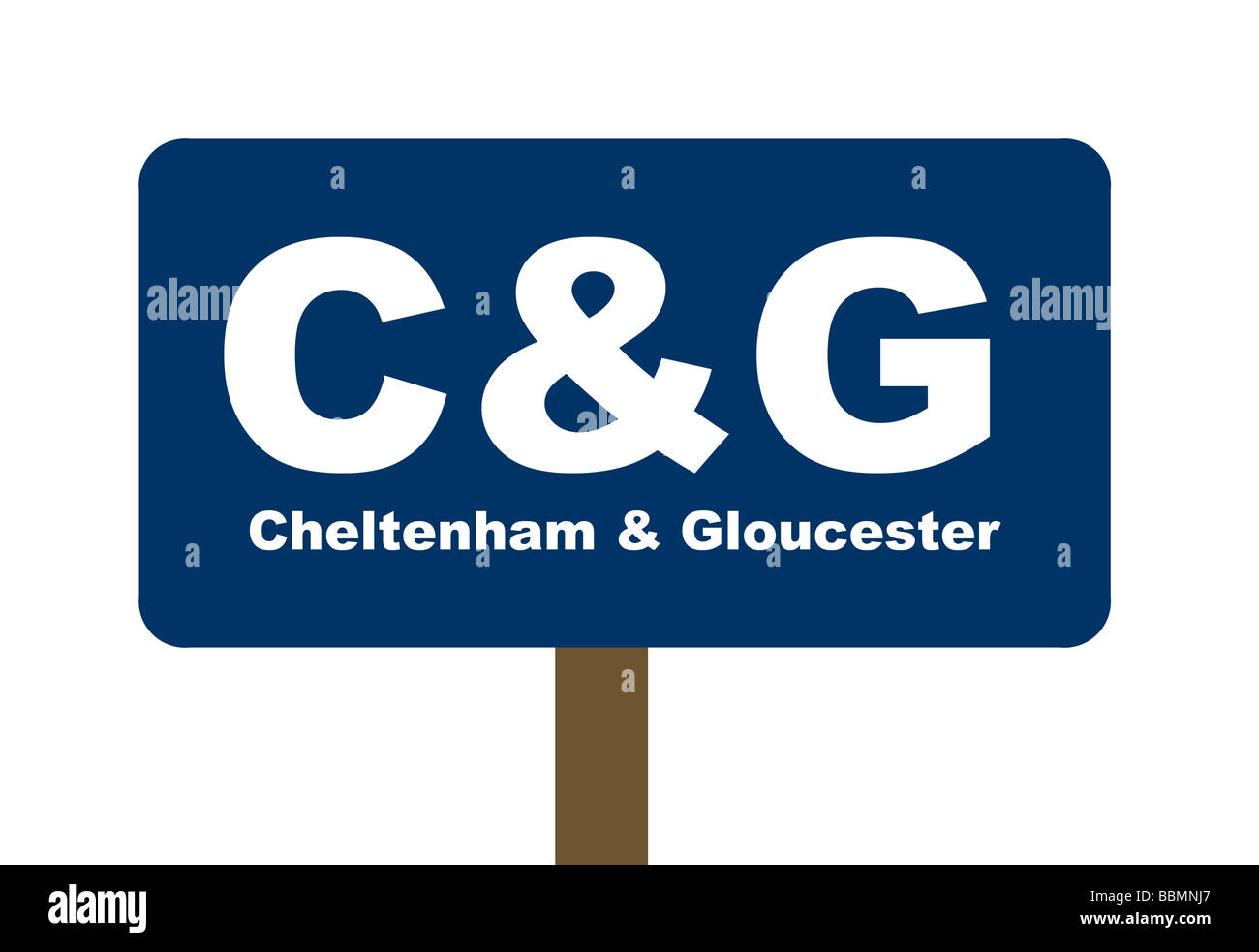Cheltenham und Gloucester Bank Zeichen und Logos, isoliert auf weißem Hintergrund. Stockfoto