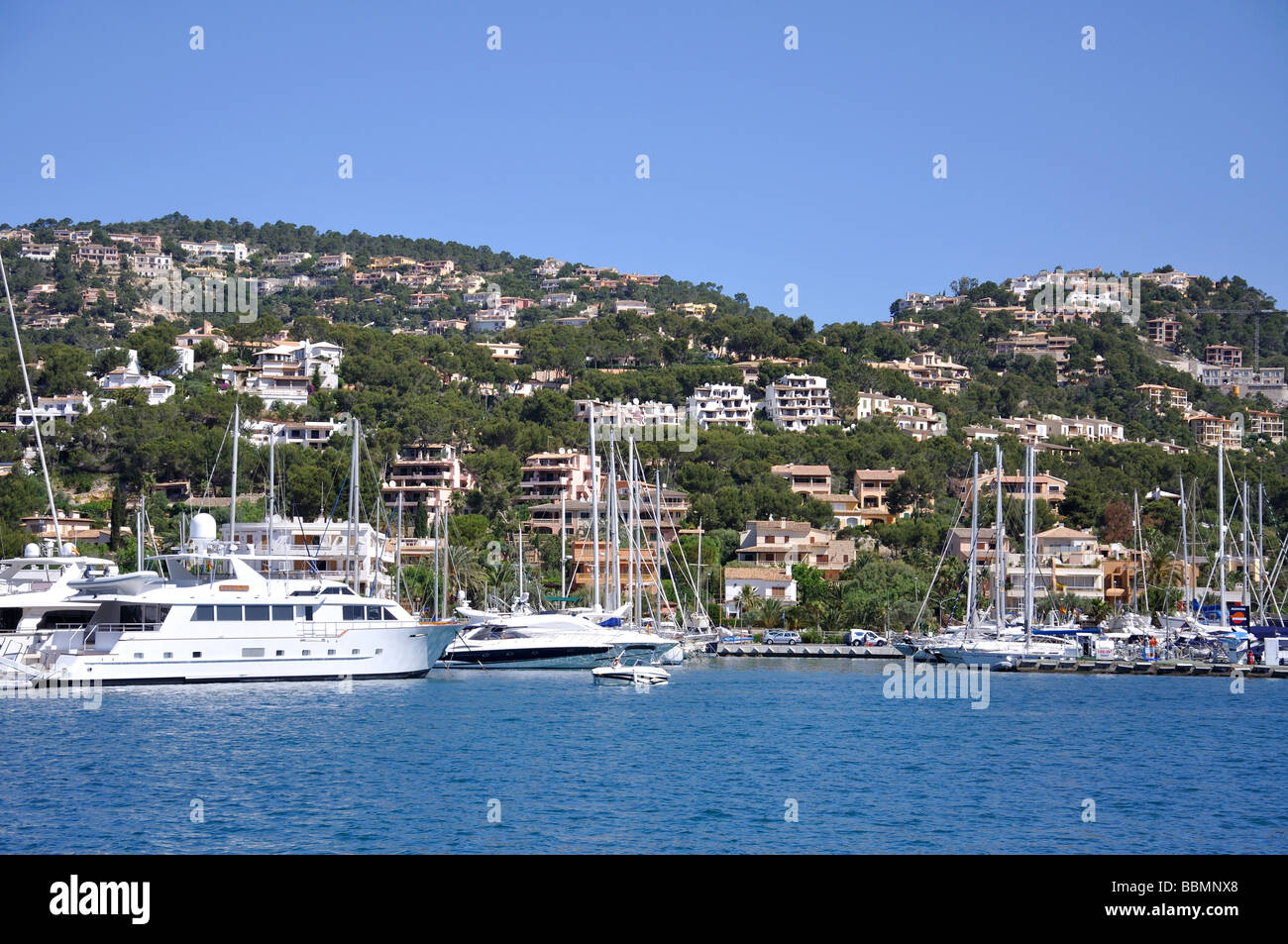 Hafen zu sehen, Port d ' Andratx, Gemeinde Andratx, Mallorca, Balearen, Spanien Stockfoto