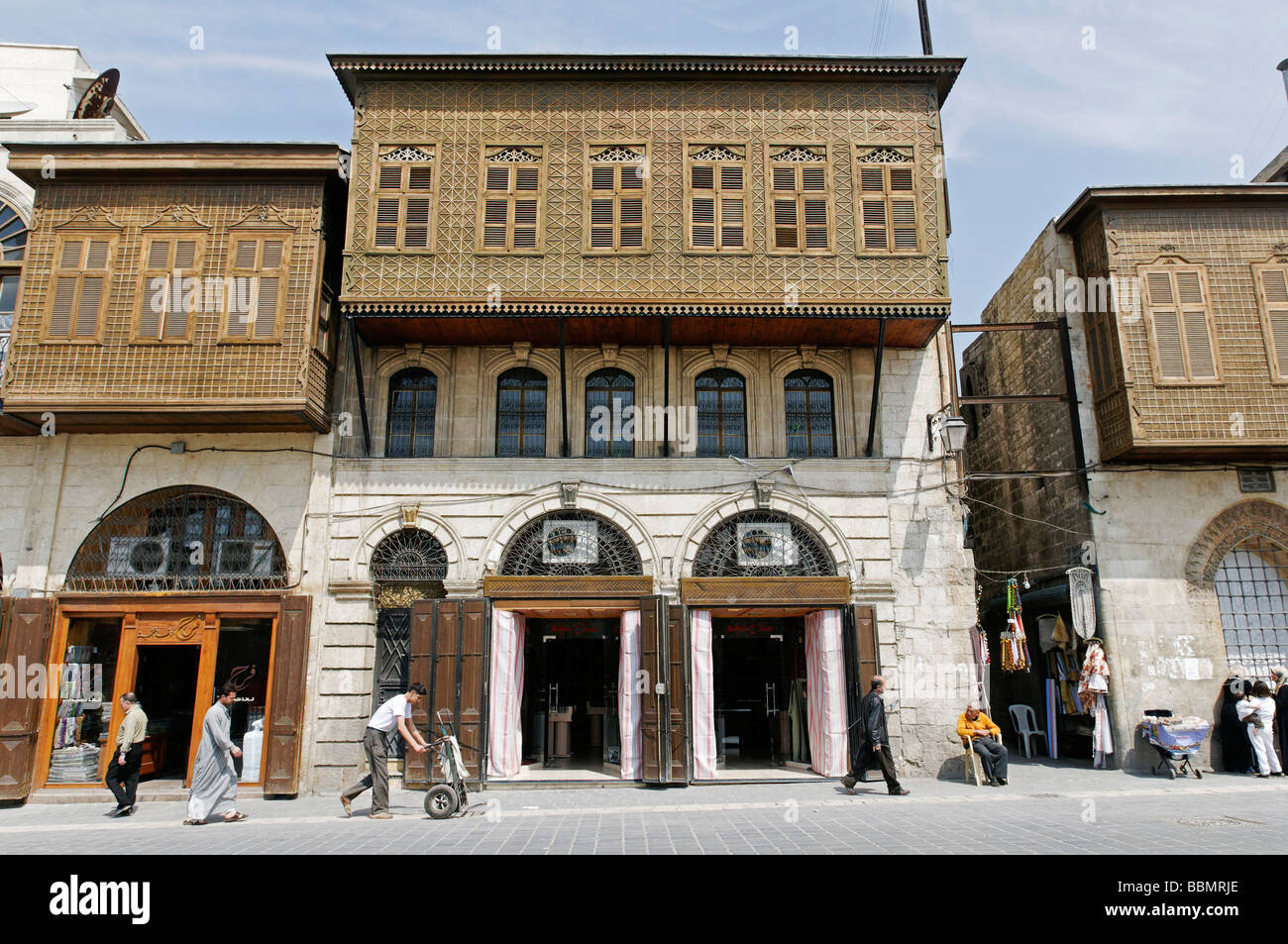 Holzbalkone, osmanischen Baustil, in Aleppo, Syrien, Naher Osten, Asien Stockfoto