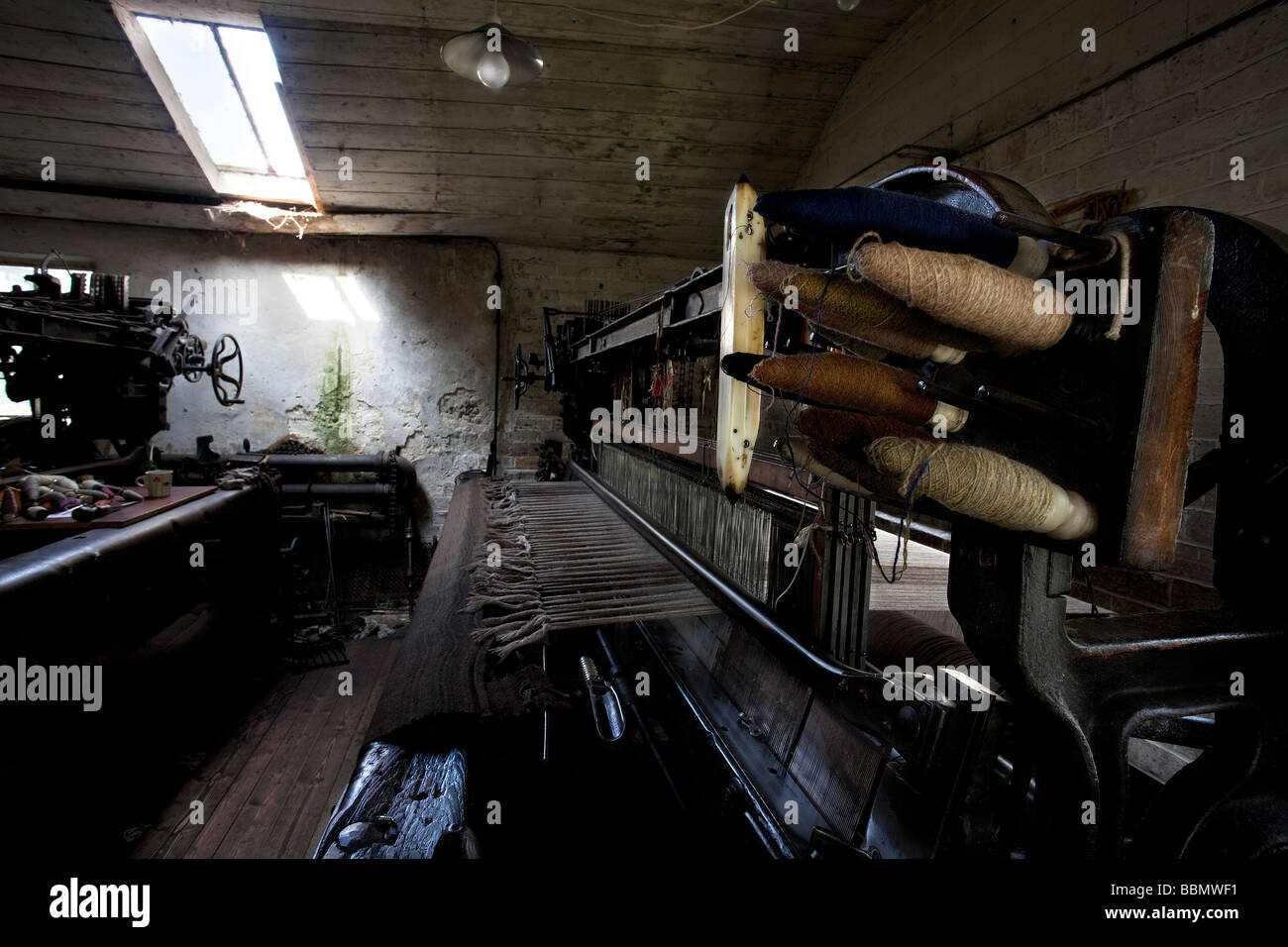 Webmaschine, Wollspinnerei Knockando, Morayshire, Schottland Stockfoto