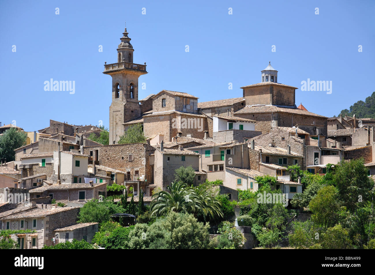 Hügel Dorf Valldemossa, Gemeinde Valldemossa, Mallorca, Balearen, Spanien Stockfoto