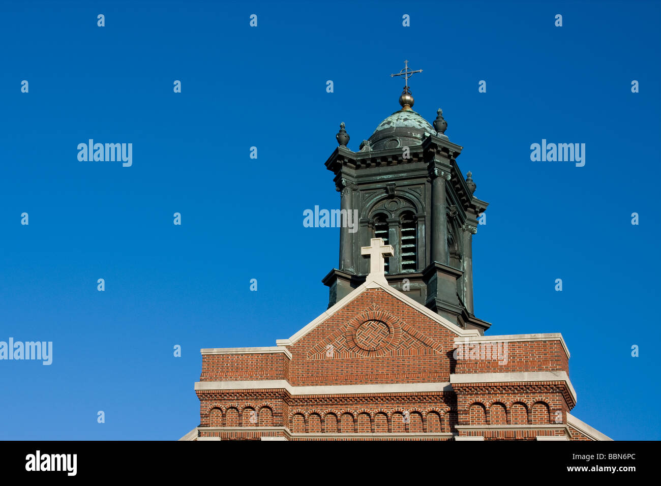 Turm der Unbefleckten Empfängnis Parish, Cedar Rapids, Iowa, USA Stockfoto