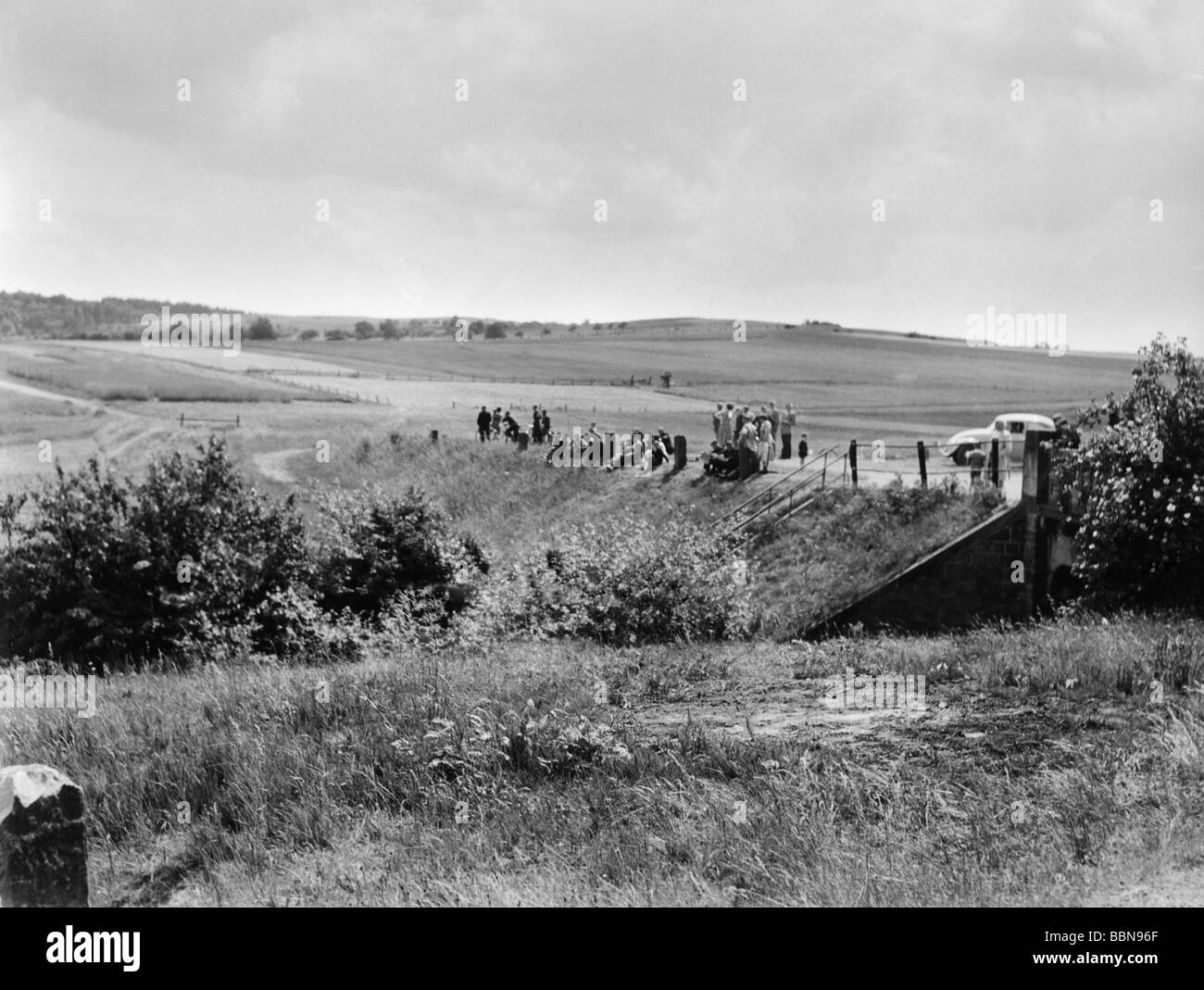 Geografie/Reisen, Deutschland, Innerdeutsche Grenze, geschlossener Grenzübergang bei Eichenbeg, Hessen, 1952, Stockfoto