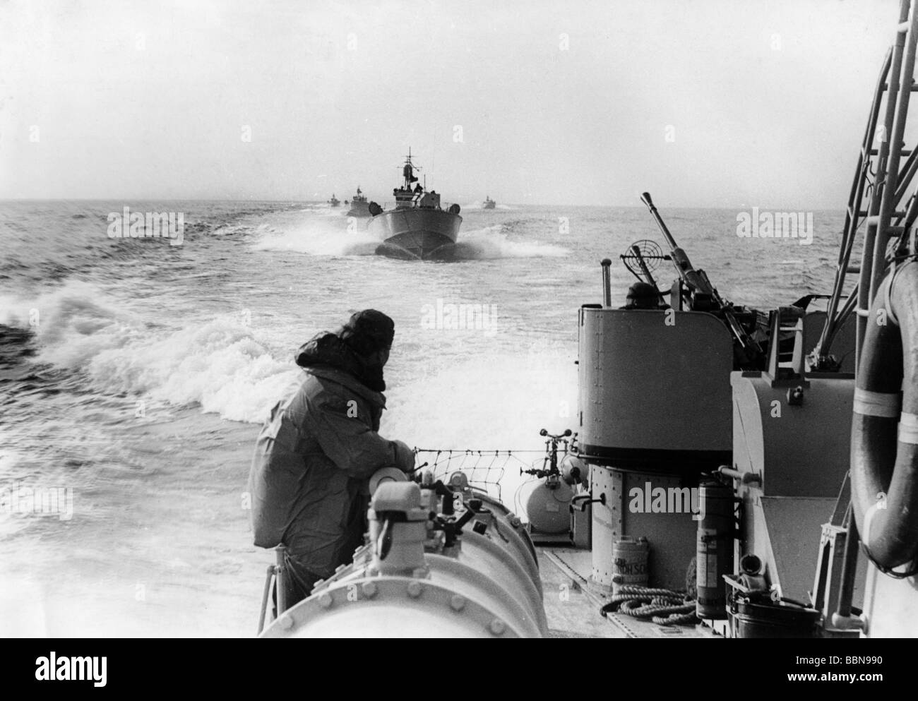 Militär, Ostdeutschland, Nationale Volksmarine, Torpedoschnellangreiferhandwerk der 6. Flotilla bei Übungen in der Ostsee, 2.2.1961, Stockfoto