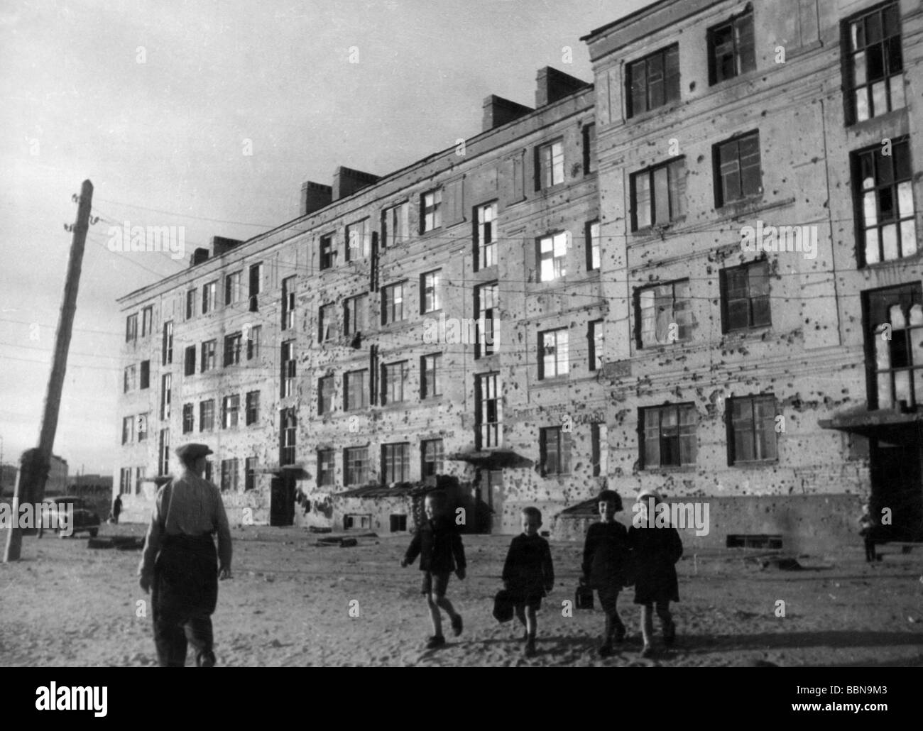 Ereignisse, Zweiter Weltkrieg/Zweiter Weltkrieg, Russland, Stalingrad 1942/1943, "Pavlov's House", berühmte Verteidigungsstellung einer sowjetischen Einheit, Foto nach dem Krieg, Stockfoto