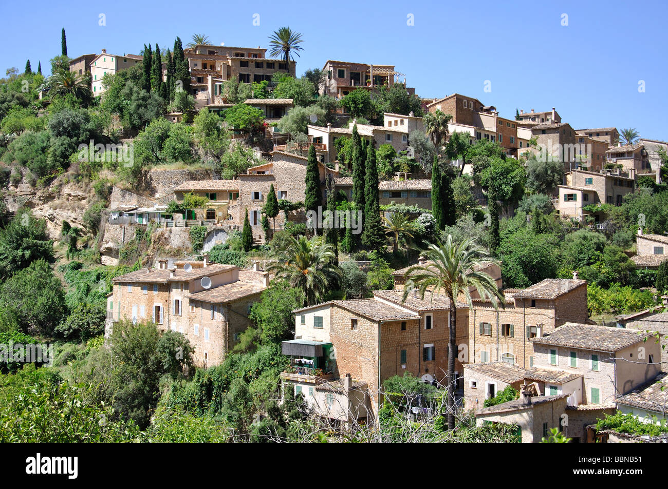 Hügel Dorf Deia, Gemeinde Deia, Mallorca, Balearen, Spanien Stockfoto