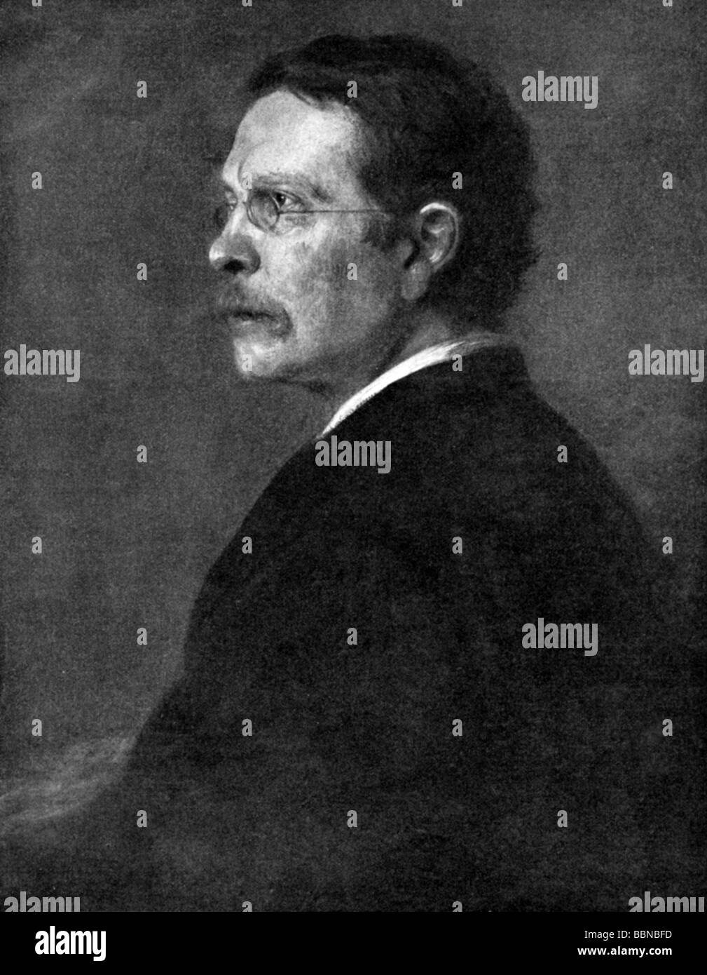 Hertz, Wilhelm, 24.9.1835 - 7.1.1902, deutscher Autor/Schriftsteller (Dichter), halbe Länge, Gemälde von Franz von Lenbach, zeitgenössisch, Stockfoto