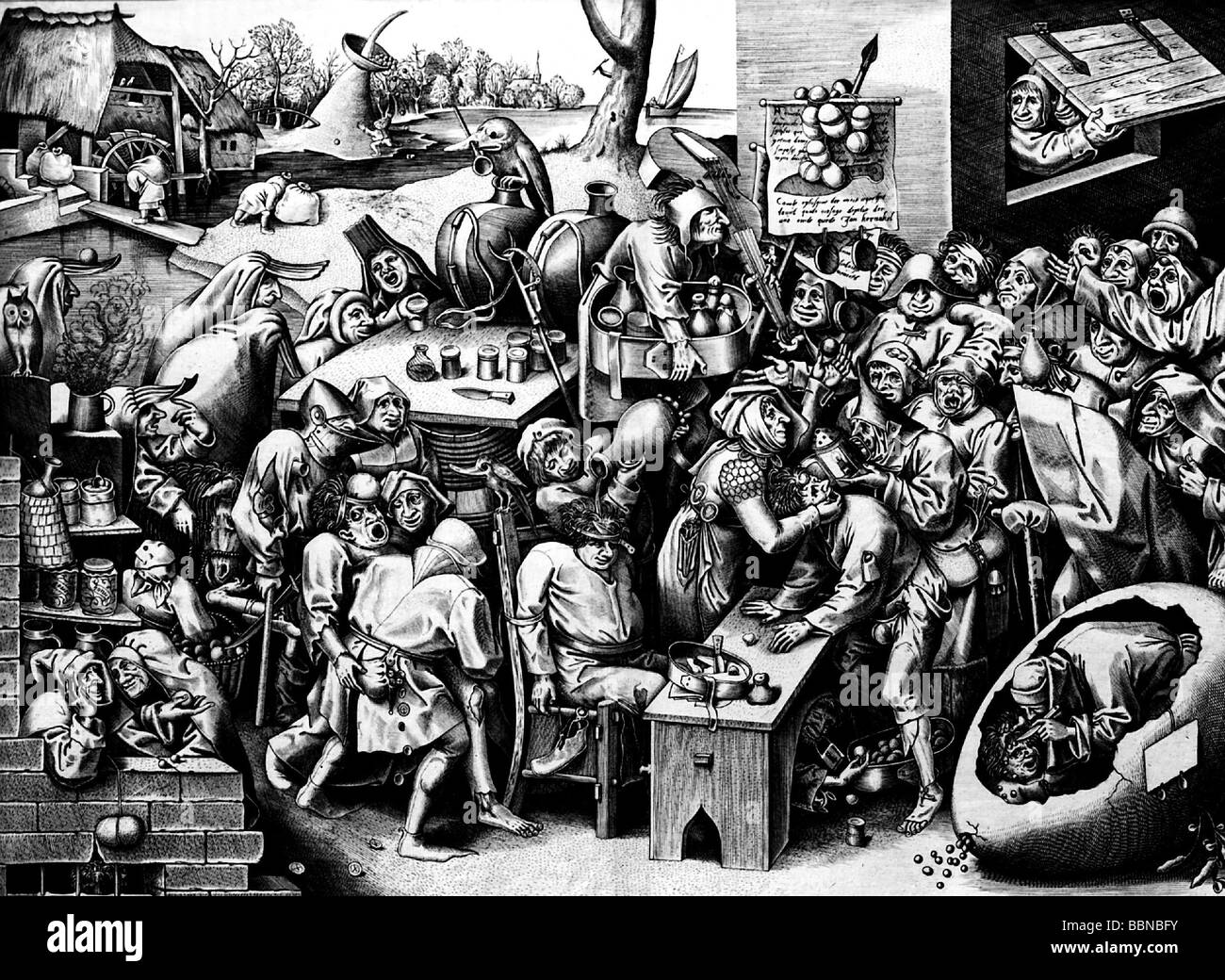 Hexerei, Hexen, "die Hexe von Malleghem", Kupferstich von Pieter van der Heyden, nach Pieter Brueghel der Ältere, 16. Jahrhundert, Artist's Urheberrecht nicht gelöscht werden Stockfoto