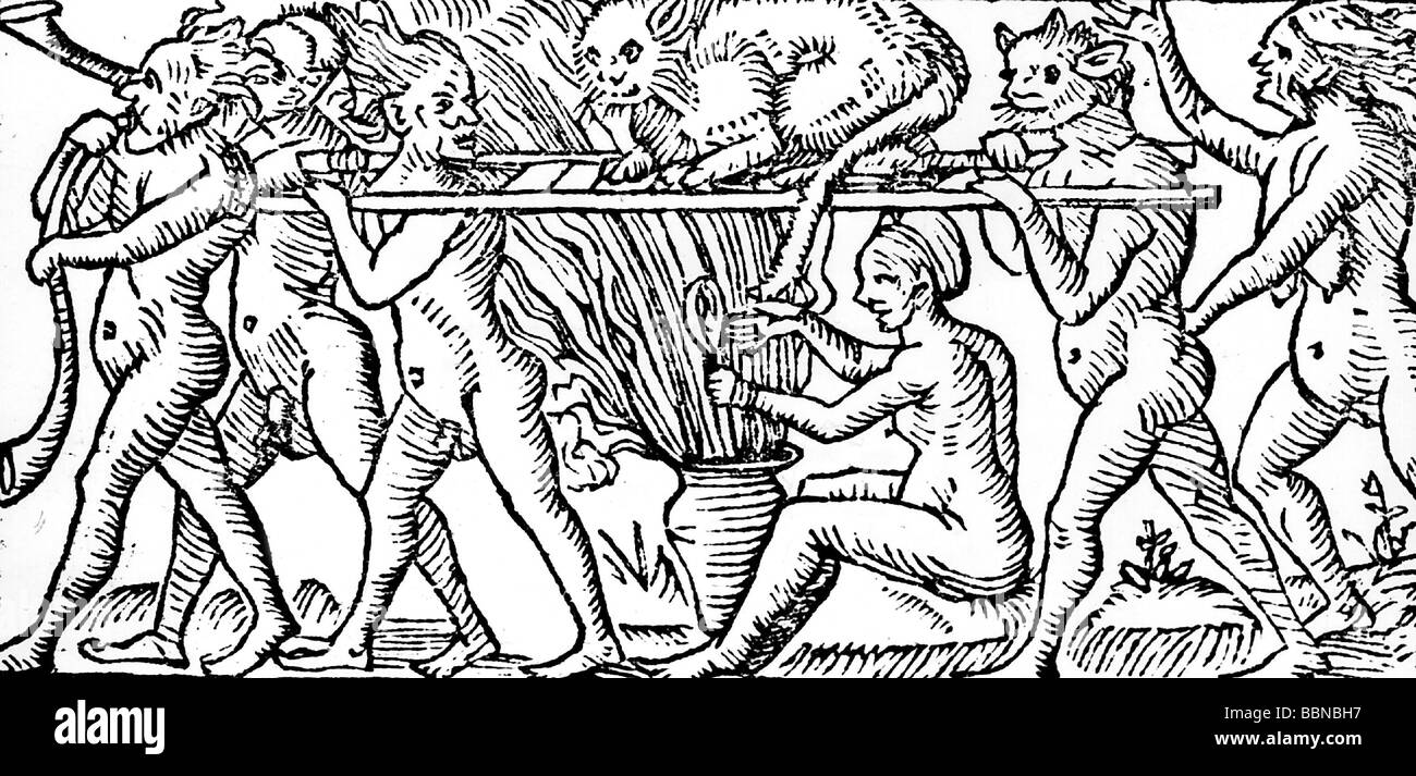 Hexerei, Hexen, Aberglaube, Holzhandwerk aus "Hexen Meysterey", von Ulrich Molitor, Straßburg, 1545, Stockfoto