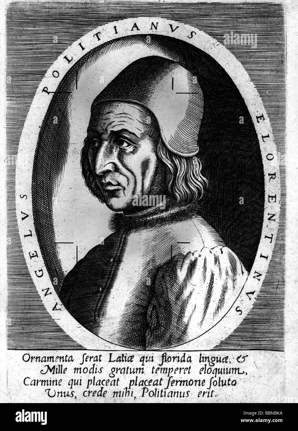 Poliziano, Angelo, 14.7.1454 - 24.9.1494, Italienische Autor/Verfasser (Dichter), halbe Länge, Artist's Urheberrecht nicht gelöscht werden Stockfoto