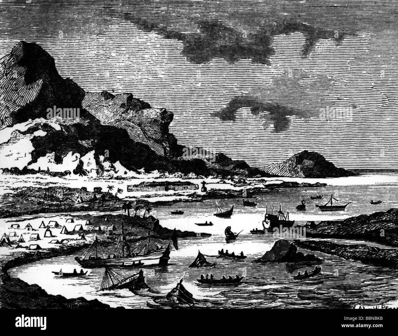 Cortes, Hernan, 1485 - 2.12.1547, spanischer Konquistador, Eroberung Mexikos 1519 - 1521, Versenkung von Schiffen, Holzgravur, 19. Jahrhundert, Stockfoto