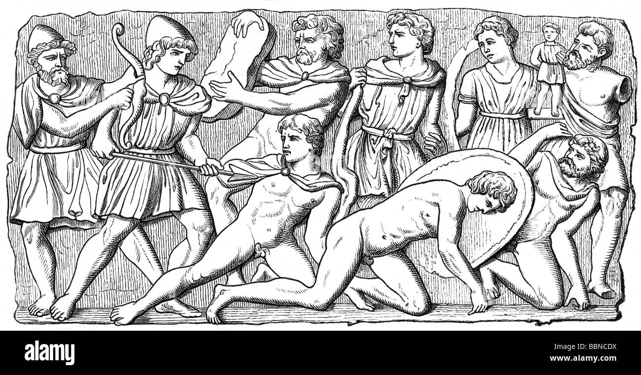 Odysseus (Ulysses), der griechische König von Ithaca und Held, der die Koffer tötete, nach altem Reliefbild, Holzgravur, 19. Jahrhundert, Stockfoto