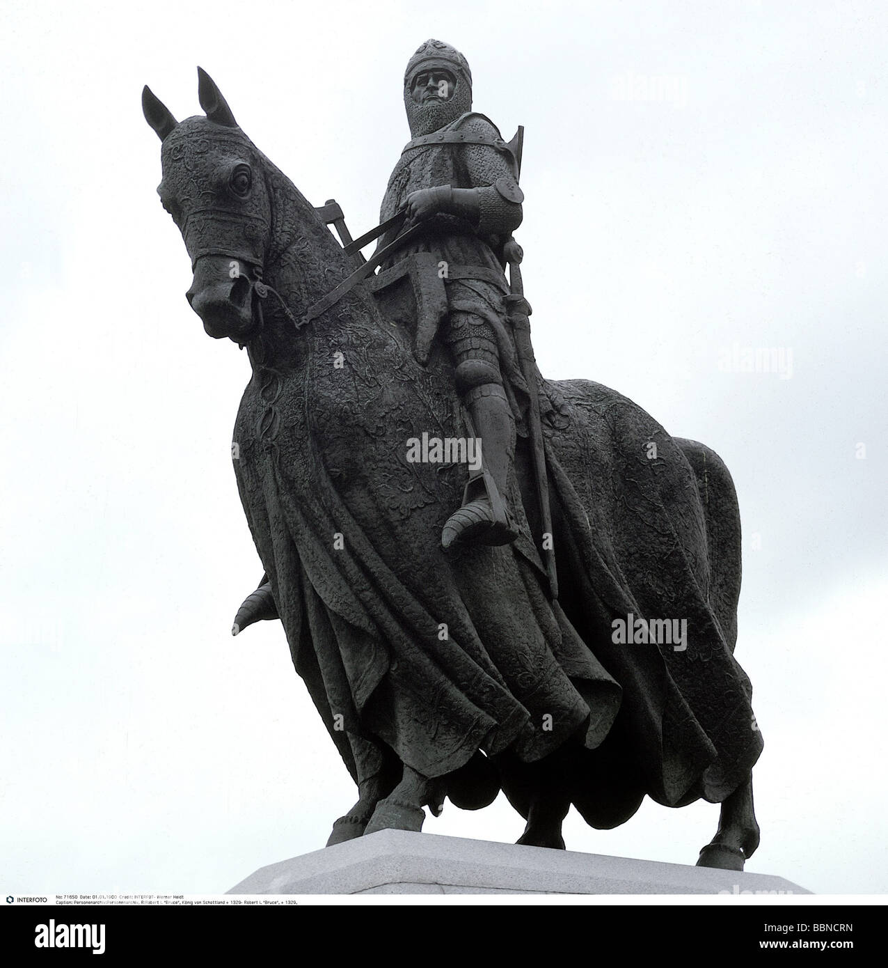 Robert I. 'The Bruce', 11.7.1274 - 7.6.1329, König von Schottland 1306 - 1329, Reiterstandbild, aufgestellt anlässlich des 650. Jahrestages der Schlacht von Bannockburn (23./24.6.1314), 1964, Stockfoto