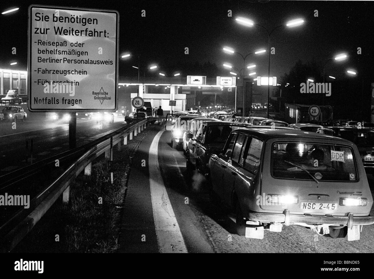 Geographie / Reisen, Deutschland, DDR, Thüringen, Transit Autobahn A9 Berlin nach Nürnberg, border Checkpoint Rudophstein, 10.11.1989, Stockfoto