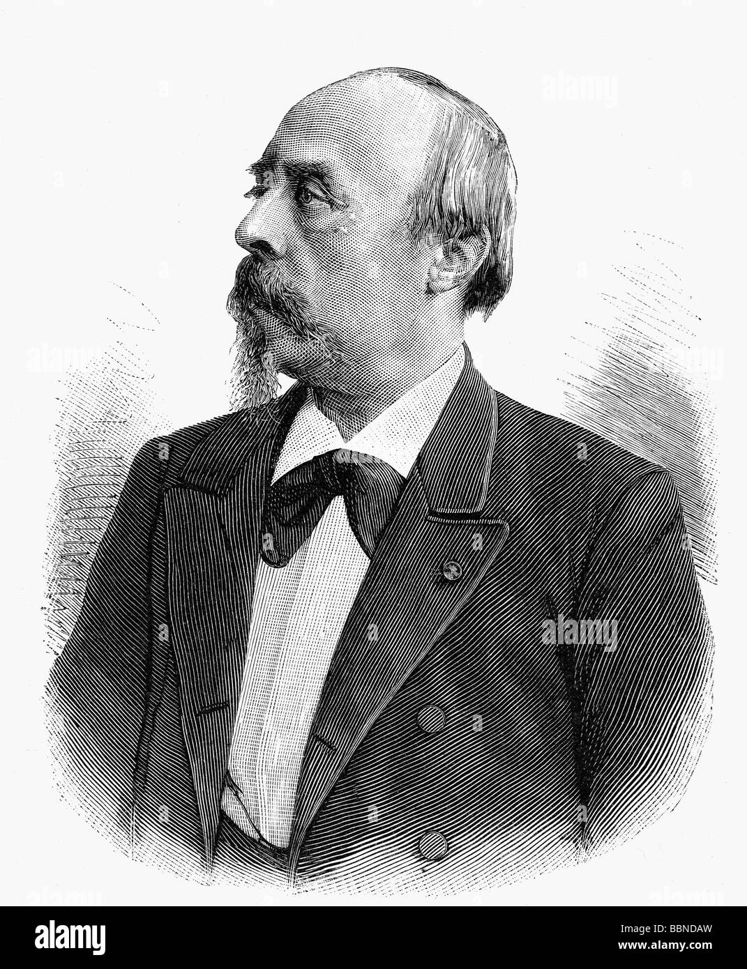 Bülow, Hans Freiherr von, 8.1.1830 - 12.2.1894, deutscher Musiker (Pianist und Dirigent), Porträt, Holzgravur nach Fotografie von C. Brasch, 19. Jahrhundert, Stockfoto
