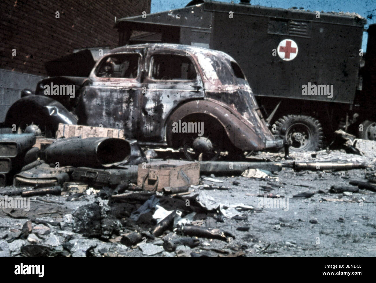 Ereignisse, Zweiter Weltkrieg/Zweiter Weltkrieg, Frankreich, Dünkirchen, Juni 1940, verlassene und zerstörte Fahrzeuge der British Expeditionary Force, Stockfoto
