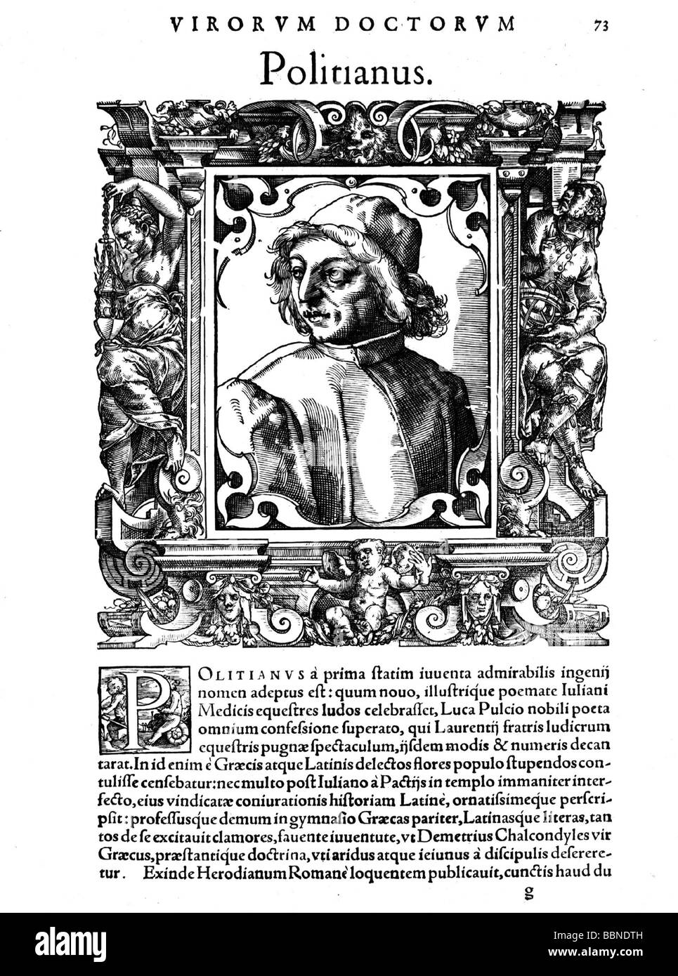 Poliziano, Angelo, 14.7.1454 - 24.9.1494, italienischer Autor/Schriftsteller (Dichter), Porträt, Holzschnitt, 16. Jahrhundert, Stockfoto