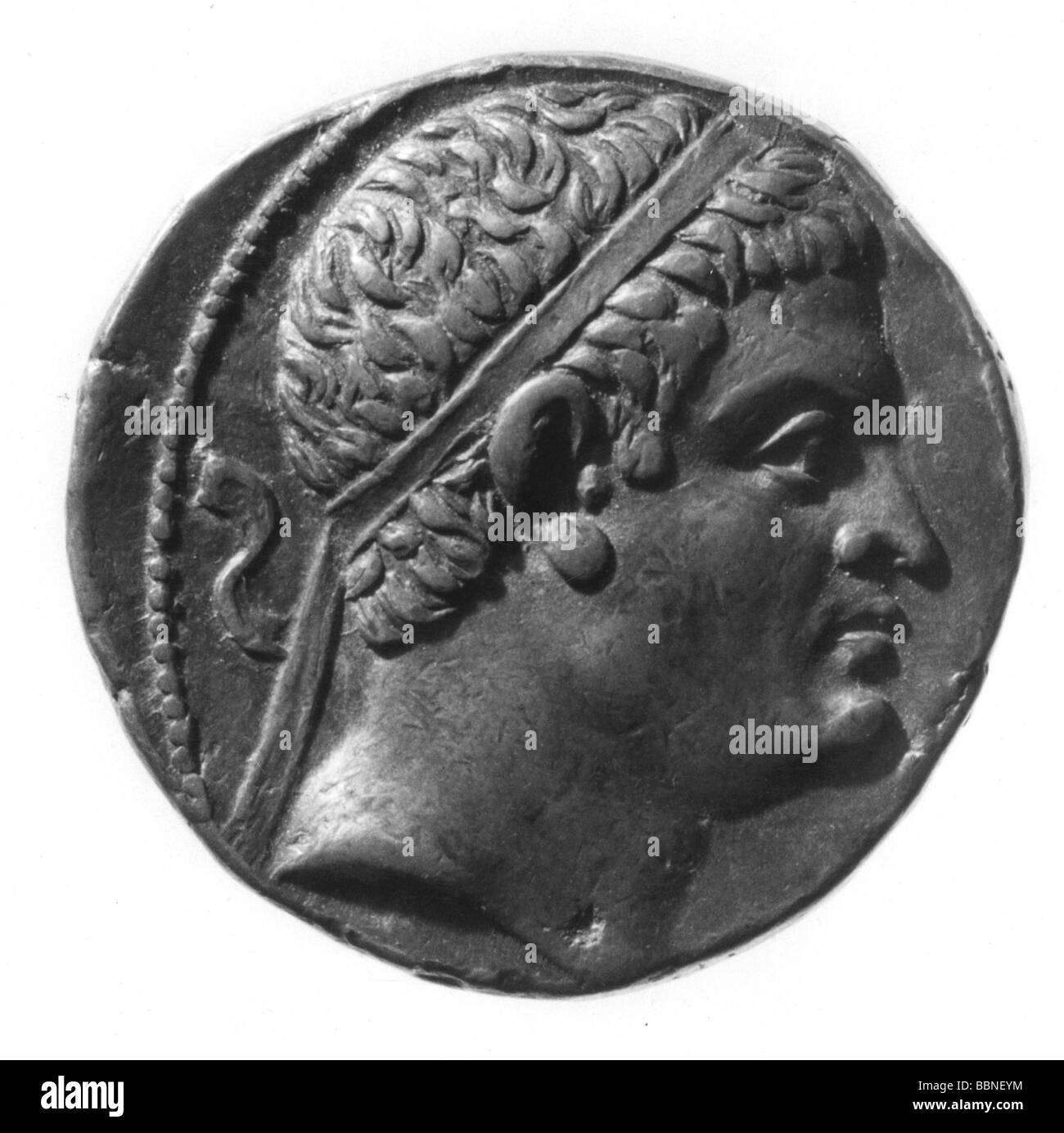 Euthydemus I, Greco-Baktrian König ca. 230 - 200 v. Chr., Seitenansicht des Porträts, Münzbild, Stockfoto