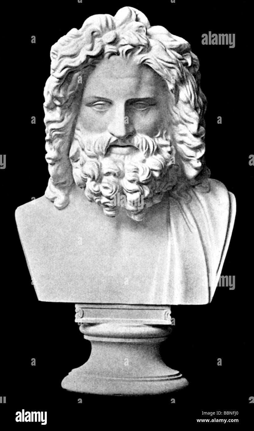Zeus (lat.: Jupiter), der griechische "König der fünf", Anführer der Götter, himmel- und donnergott, Porträt "Zeus von Otricoli", Teil einer römischen Statue, nach einem griechischen Vorbild, Stockfoto