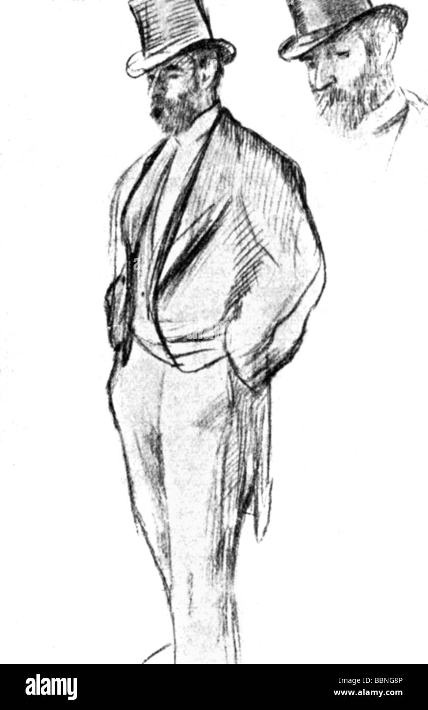 Halevy, Ludovic, 1.1.1834 - 8.5.1908, französischer Dramatiker, Zeichnung von Edgar Degas, Stockfoto