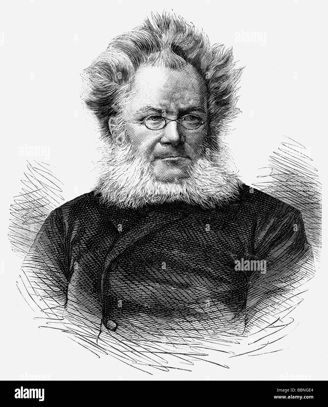 Ibsen, Henrik Johan, 20.3.188 - 23.5.1906, norwegischer Autor/Schriftsteller (Dichter und Dramatiker), Porträt, Holzgravur, 1893, Stockfoto
