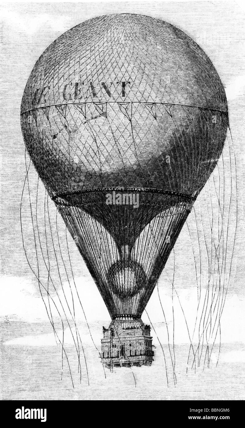 Nadar Gaspard Felix Tournachon), 6.4.188 - 21.3.1910, französischer Fotograf und Ballonfahrer, Reise mit dem Ballon "Le Geant", um das Jahr 1863, Holzgravur, Stockfoto