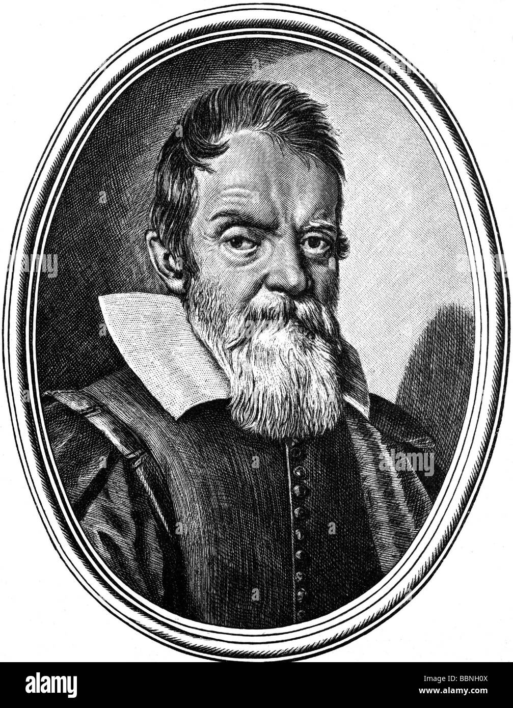 Galilei, Galileo, 15.2.1564 - 8.1.1642, Italienische Wissenschaftler (Astronom, Physiker und Philosoph, Porträt, nach dem Lackieren von 1624, Holzstich, 19. Jahrhundert, Artist's Urheberrecht nicht geklärt zu werden. Stockfoto