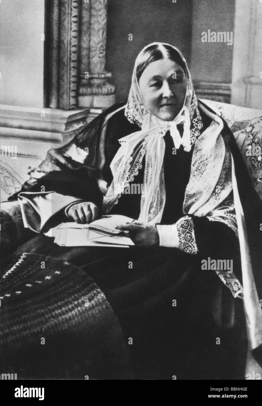 Nightingale, Florence, 15.5.188 - 13.8.1910, britische Krankenschwester, im Bett, ca. 1900, Stockfoto