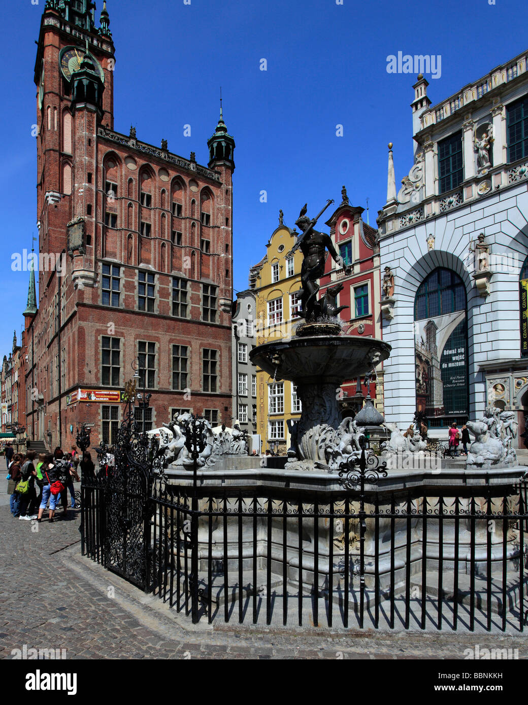 Polen-Danzig-Rathaus-Neptun-Brunnen Stockfoto