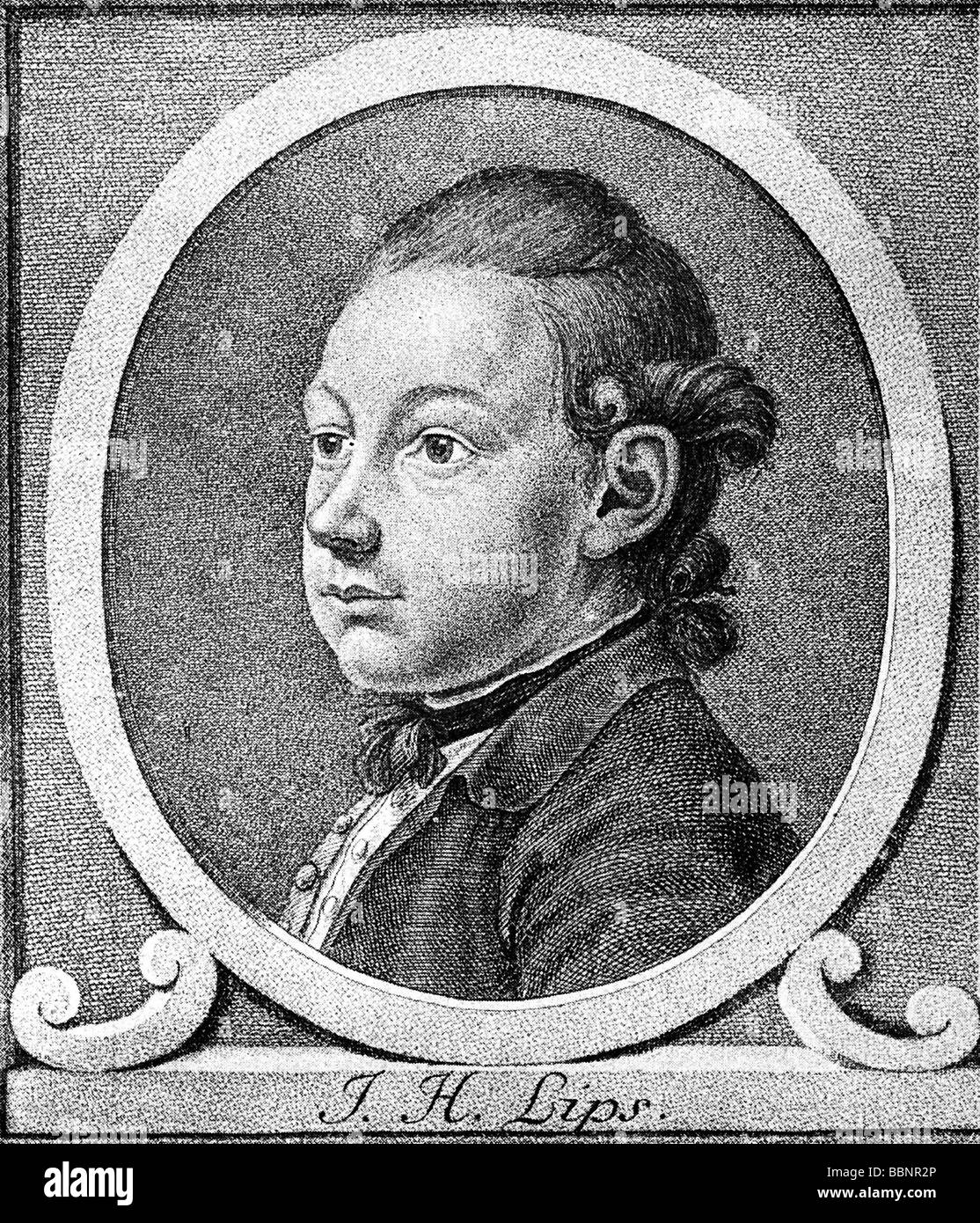 Lips, Johann Heinrich, 29.4.1758 - 5.5.1817, Schweizer Künstler (Maler und Kupferstecher), Porträt, Holzgravur, Stockfoto