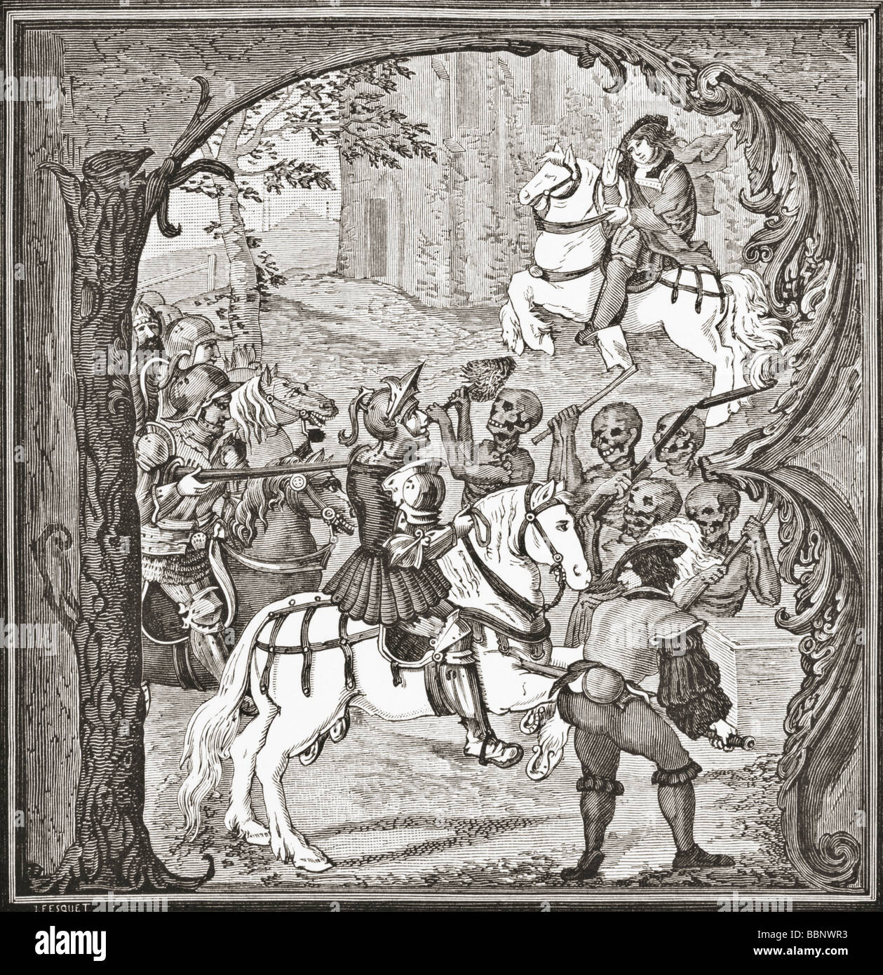 Legende des Trois Morts et des Trois Vifs. 14. Jahrhundert Poesie. Stockfoto