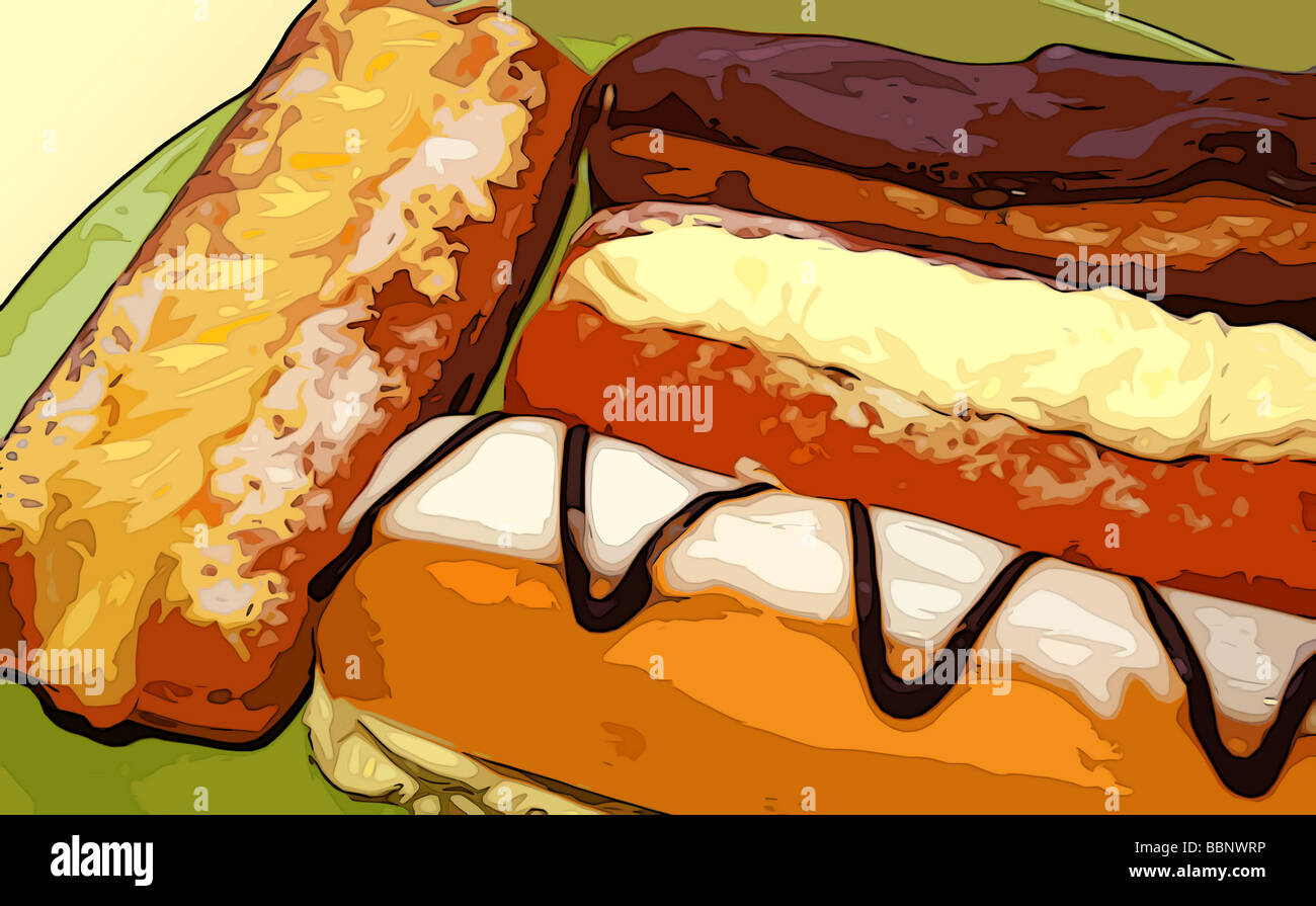 Cel-Shading-Illustration der Kuchen mit Schlagsahne Stockfoto