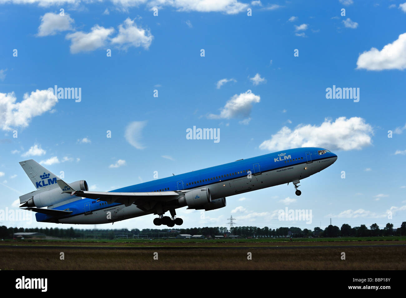 KLM Flugzeug abheben Flughafen Amsterdam Niederlande Stockfoto