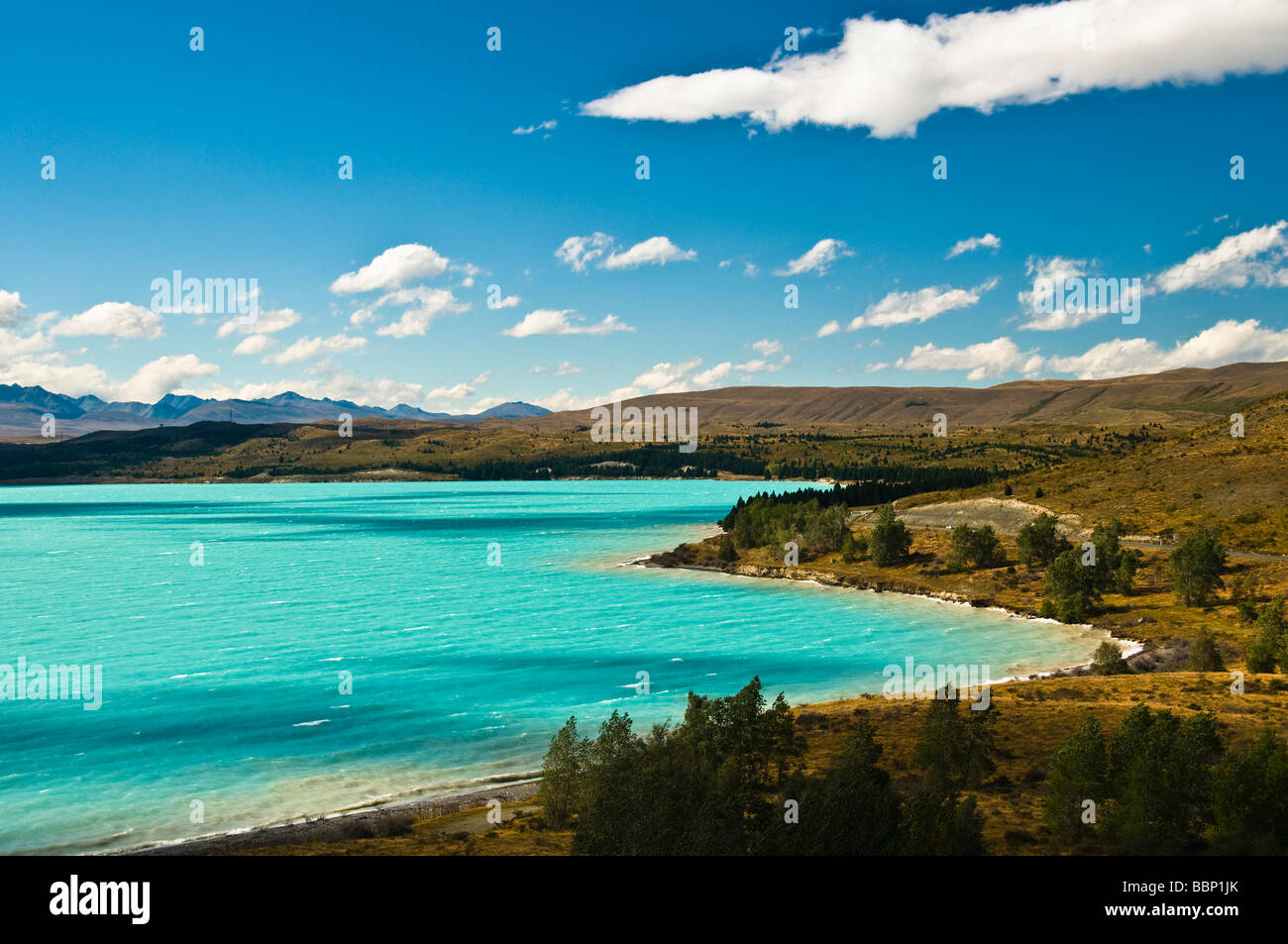 Lake Pukaki Mackenzie-Distrikt Südinsel Neuseeland Stockfoto