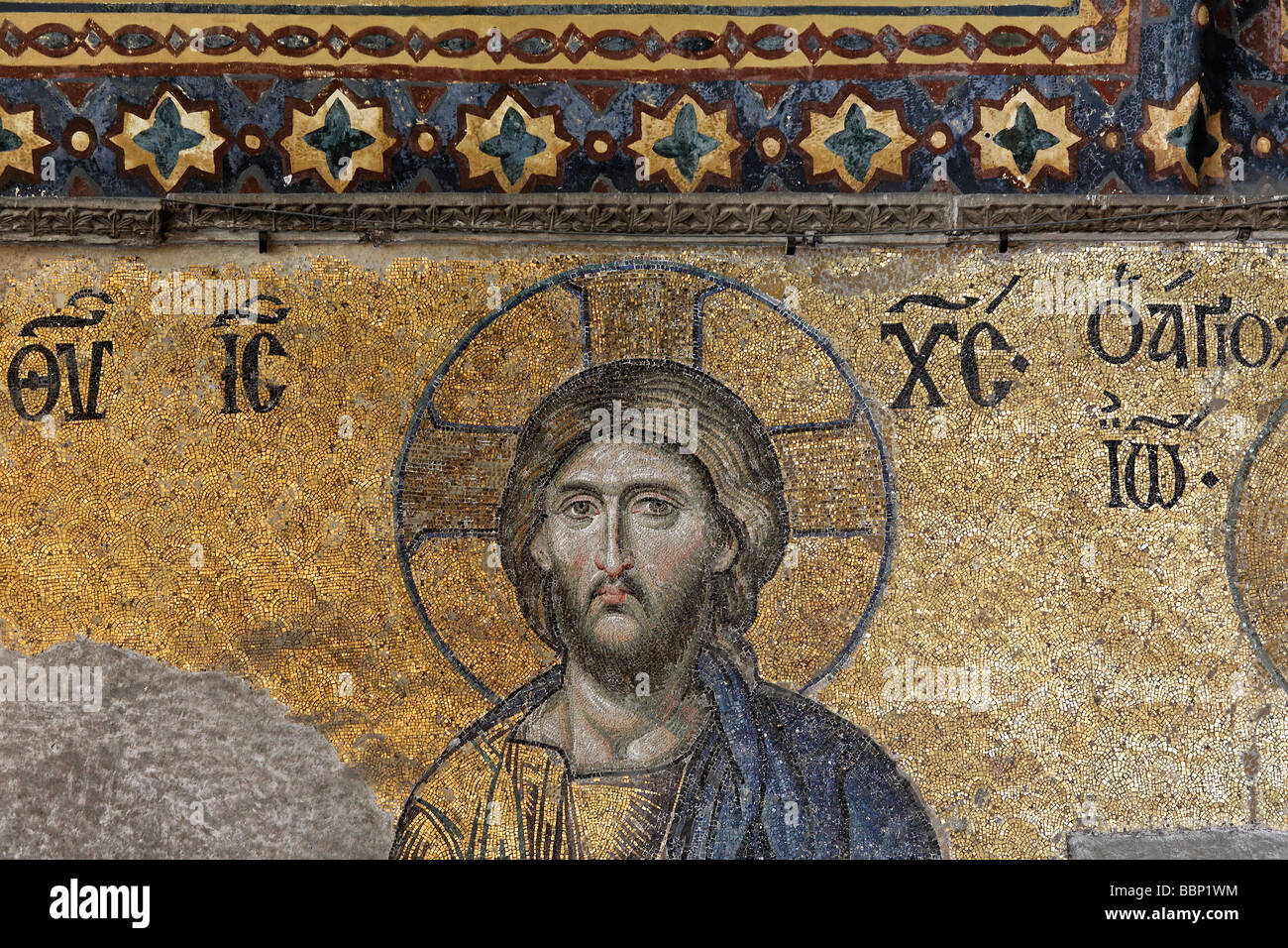 Christus-Corpus, Detail, Deesis Mosaik im Süden Galerie, Hagia Sophia, Aya Sofya, Sultanahmet, Istanbul, Türkei Stockfoto