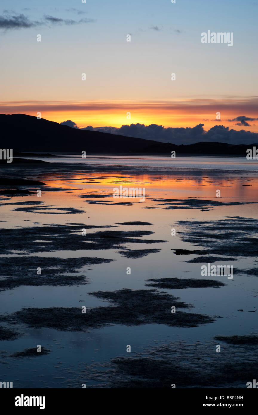Sonnenuntergang über Luskentyre-Mündung und z., Isle of Harris, äußeren Hebriden, Schottland, Stockfoto