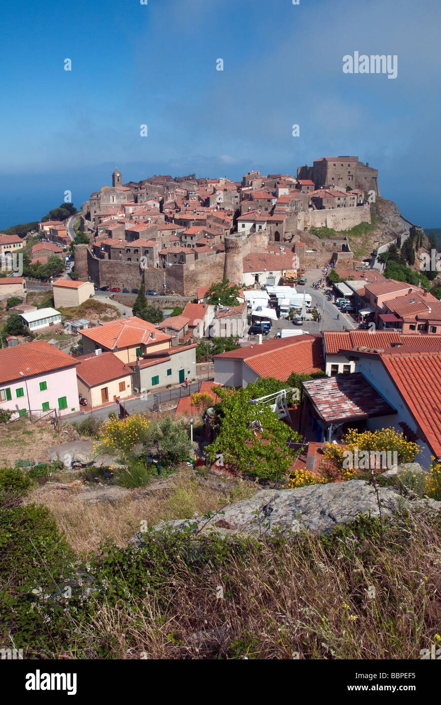 Giglio Castello das kleine Dorf auf der Insel Giglio oder Isola del Giglio vor der toskanischen Küste Stockfoto