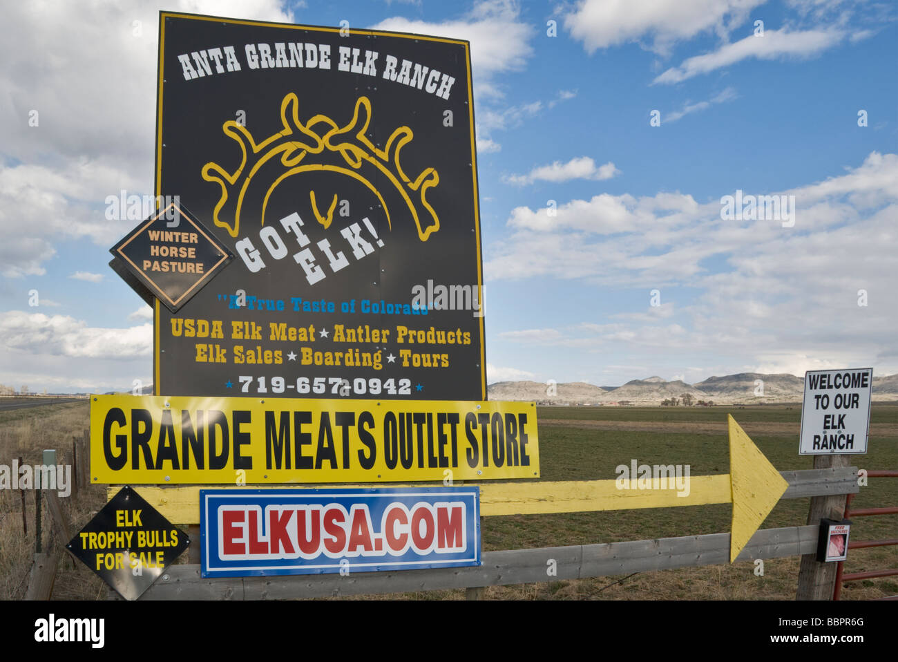 Colorado Del Norte Anta Grande Elk Ranch Zeichen Stockfoto