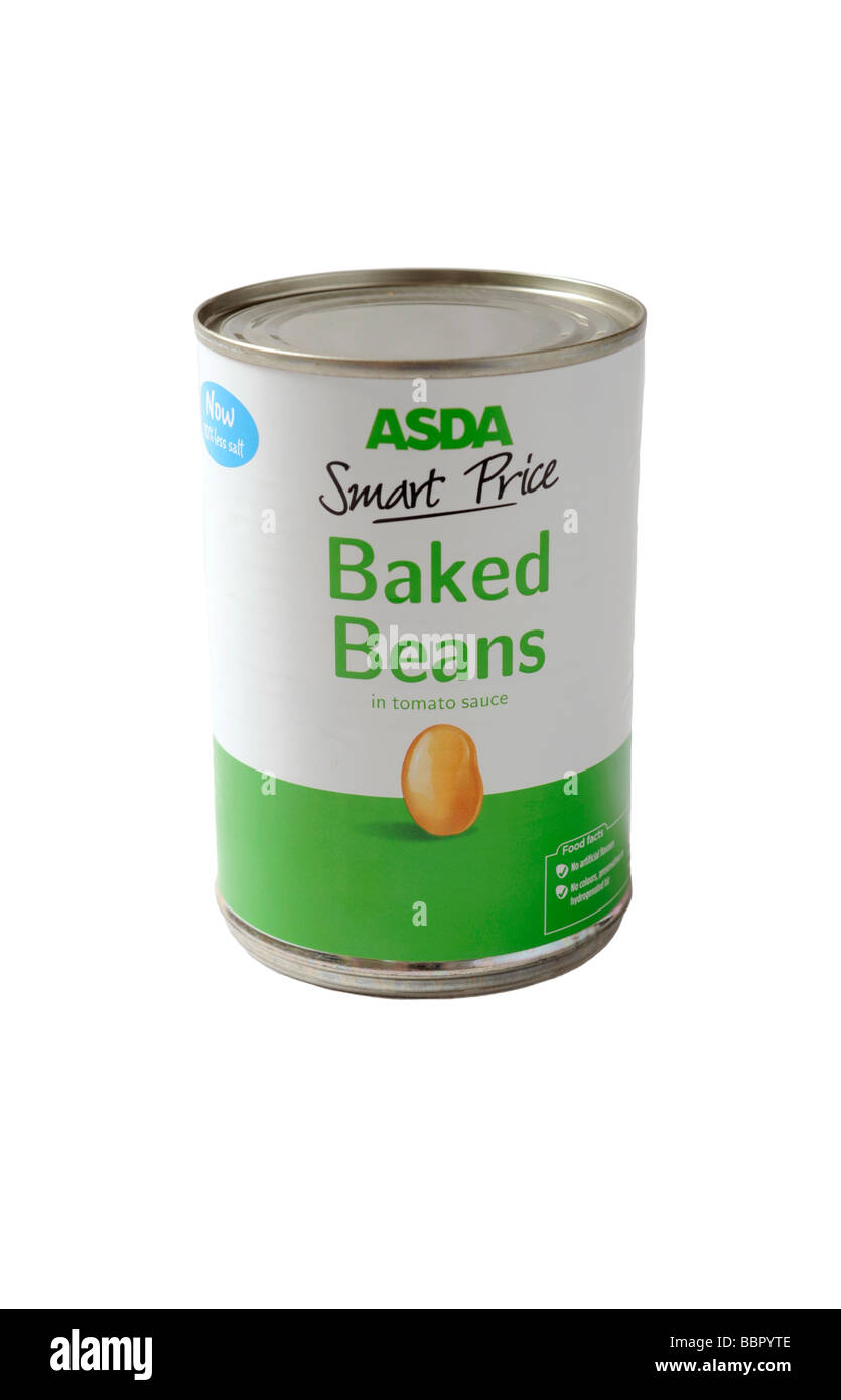 eine Dose Asda Smart Preis gebackene Bohnen essen. Stockfoto