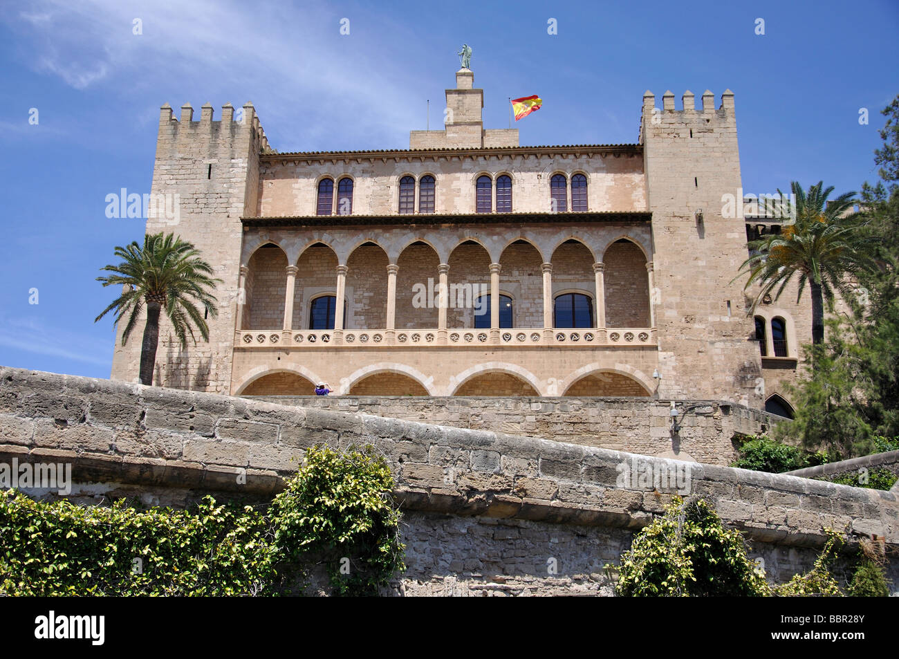 Der königliche Palast von La Almudaina, Palma De Mallorca, Palma Gemeinde, Mallorca, Balearen, Spanien Stockfoto