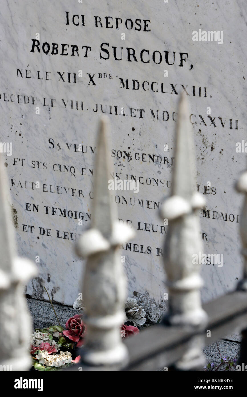 GRAB VON MALOUIN ROBERT SURCOUF (1773-1827), ROCABEY FRIEDHOF, SAINT-MALO, ILLE-ET-VILAINE (35), FRANKREICH Stockfoto