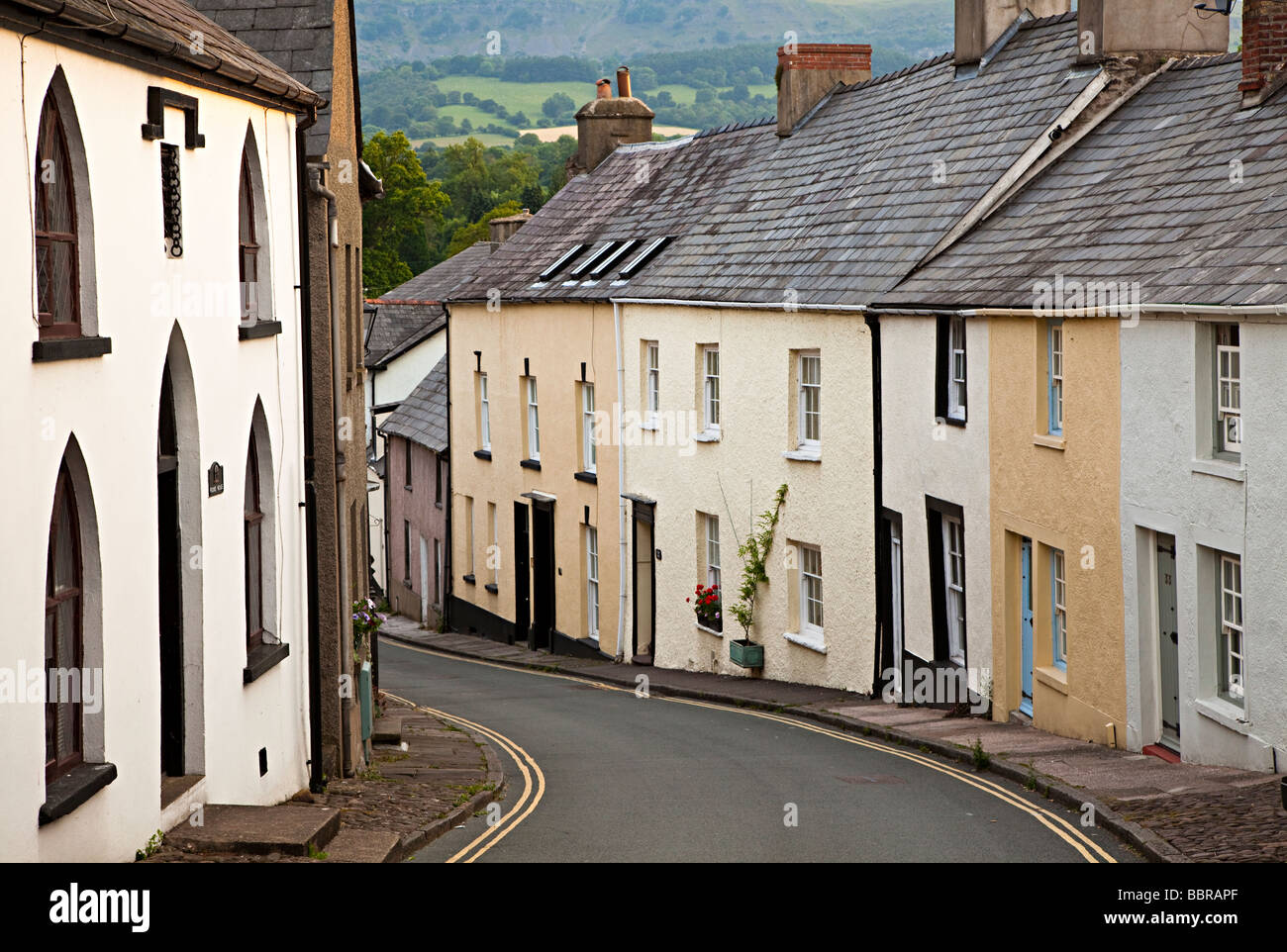 Alten Reihenhäuser in Bridge Street Crickhowell Powys Wales UK Stockfoto