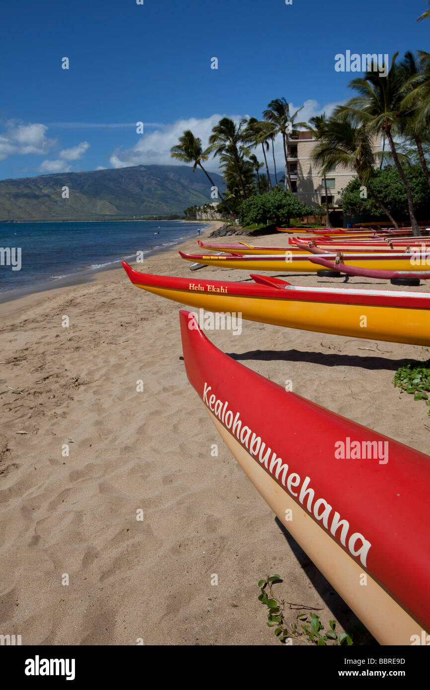 Ausleger-Kanu Maipoinaoeiau Beach Park Kihei Maui Hawaii Stockfoto