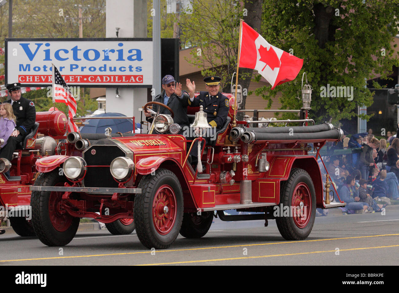 Historische Feuerwehr in 2009 Victoria Day parade Festlichkeiten Victoria British Columbia Kanada Stockfoto