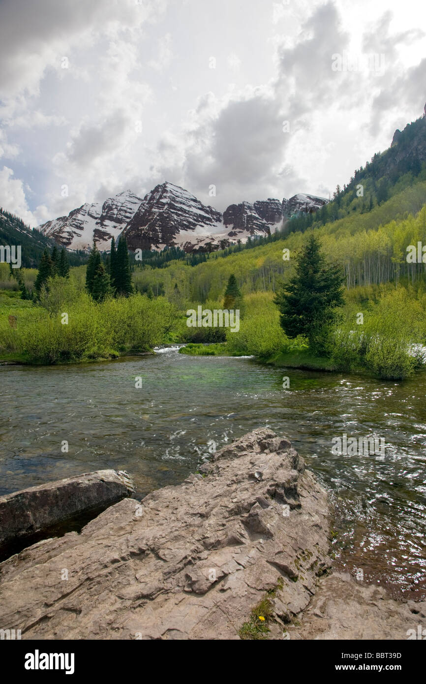 Maroon-Gipfel Maroon Bells Snowmass Wilderness Area White River National Forest Colorado Stockfoto