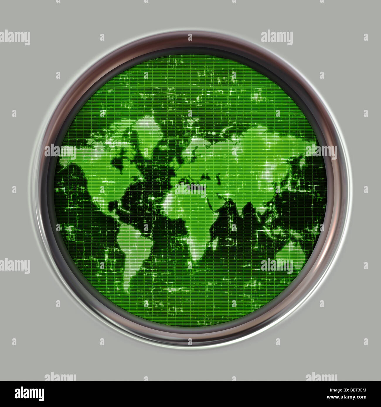 tolles Bild einer Weltkarte auf einem Sonar oder Radar-Bildschirm Stockfoto