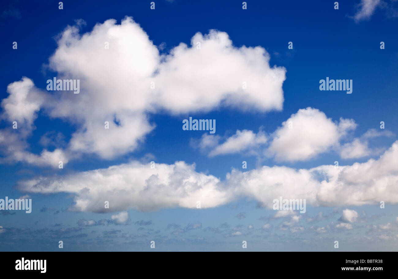 Blick auf einen blauen Himmel mit Cumulus-Wolken Stockfoto